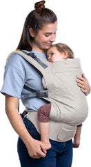 Beco Toddler Carrier in front-carry configuration with wide seat for growing toddler