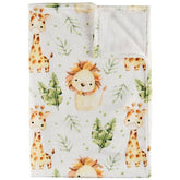 BEDBLK baby blanket with lion and giraffe leaves pattern for nursery cozy atmosphere.