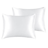 BEDELITE satin pillowcase two-pack on white bed, smooth and cooling