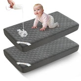 BEDLORE two-pack crib protector in soft gray with a snug 52x28 fit for crib mattresses