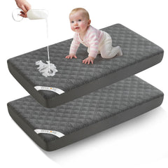 BEDLORE two-pack crib protector in soft gray with a snug 52x28 fit for crib mattresses