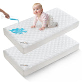BEDLORE waterproof crib protector on mattress keeps baby dry and protected.