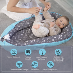 Beeezy Buddies Baby Lounger blue outer space closeup cotton-fabric softness.