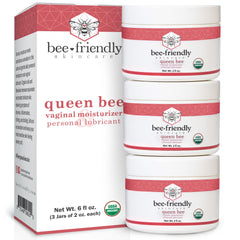 BeeFriendly Organic Vaginal Moisturizer box set shows three jars for ongoing intimate care