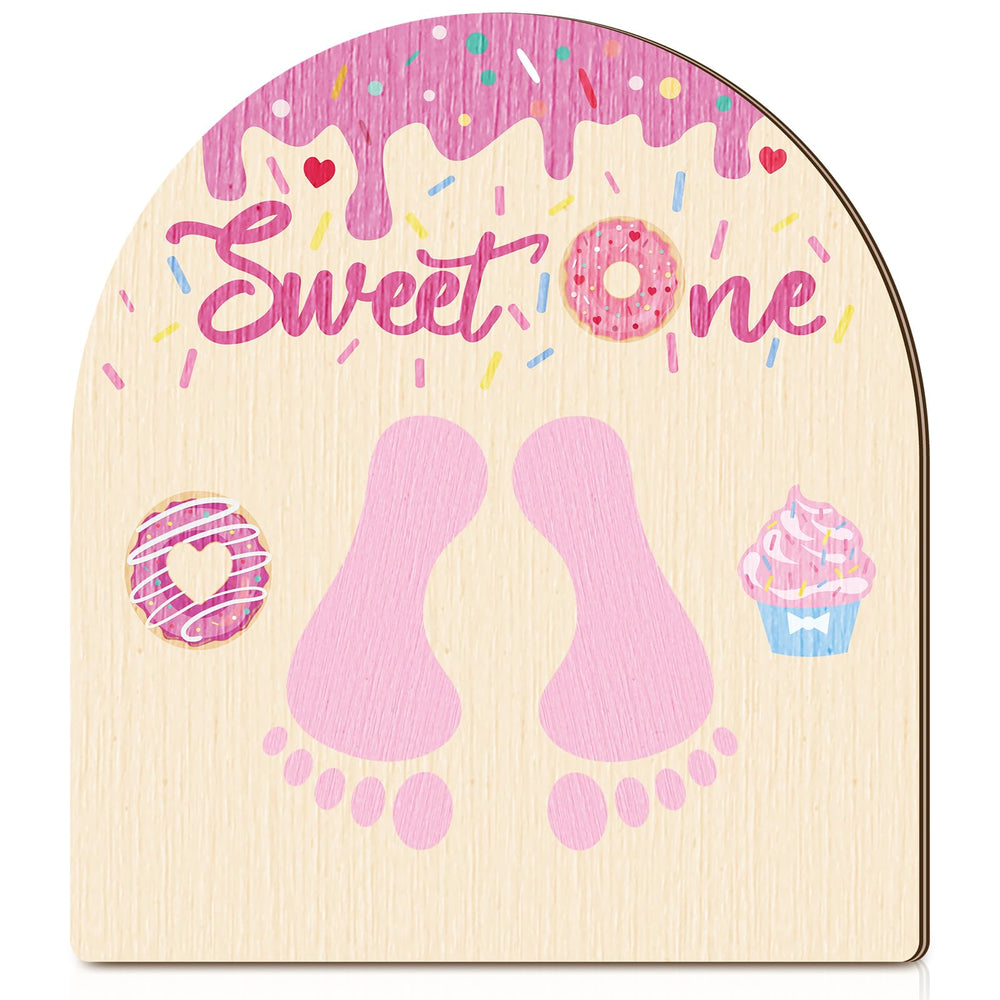 Beeveer Baby First DIY donuts footprint art sign hangs in the nursery for memories