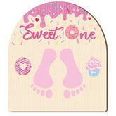 Beeveer Baby First DIY donuts footprint art sign hangs in the nursery for memories