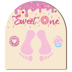 Beeveer Baby First DIY donuts footprint art sign hangs in the nursery for memories
