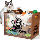 Beeveer large cat toy basket in wood with acrylic board for organized pet toys