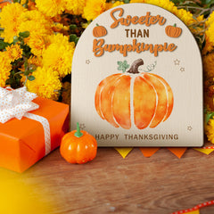 Beeveer wooden pumpkin footprint sign highlighting the handprint for first Thanksgiving memories