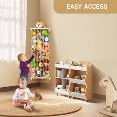 Befayoo plush organizer uses elastic ropes to prevent dropping.