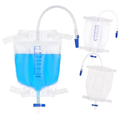 BeHerk 750mL catheter leg bag with split design for leg contour comfort.
