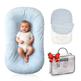 Beisurznga Baby Lounger blue cover close-up showing soft flannel texture and gentle touch.