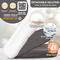 Beisurznga lounger cover in gray, removable for easy cleaning.