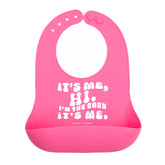 Bella Tunno It’s Me Hi bib with pocket open, catching crumbs during meals