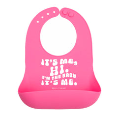 Bella Tunno It’s Me Hi bib with pocket open, catching crumbs during meals