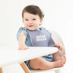 Bella Tunno Love You A Brunch bib shown on a high chair with quick cleanup after snack time.