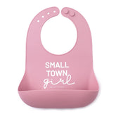 Bella Tunno Small Town Girl bib worn by baby for mess-free meals