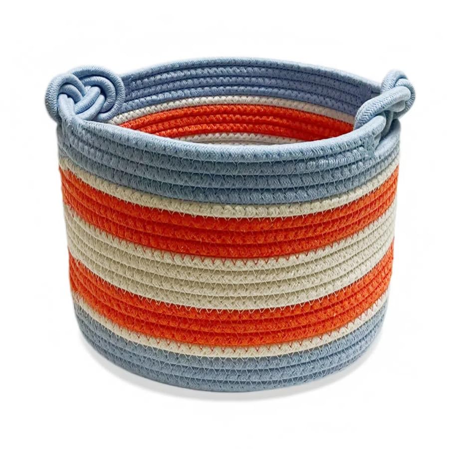 Bellar small rope basket flatlay with rainbow weave for stylish organization