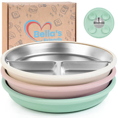 Bella's Friends 8-inch divided suction plate for mess-free meals.
