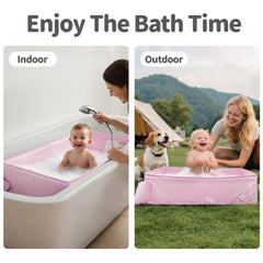 Bella's Friends travel-friendly bath tub is portable for hotel stays and trips.