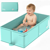 Bella's Friends baby collapsible tub folded for compact storage and easy tucking away.