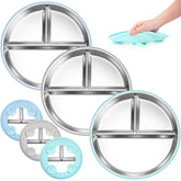 Bella's Friends blue stainless steel toddler plate with strong suction for mess-free meals.