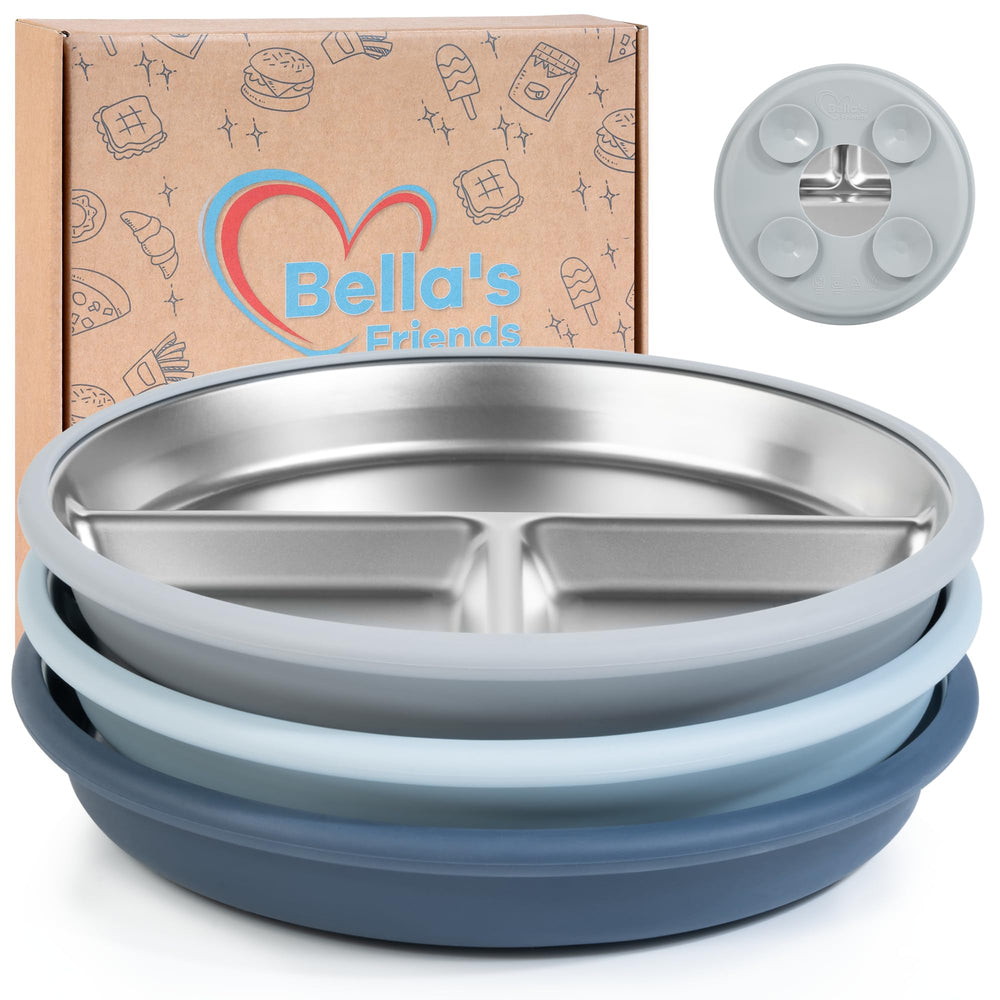 Bella's Friends 8-inch suction plate in use on a highchair to reduce spills.