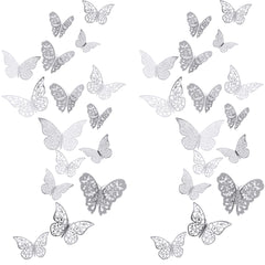 Bememo three sizes butterfly wall stickers in silver bring depth and sparkle.