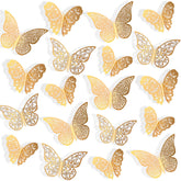 Bememo 72-piece 3D butterfly wall decals in gold add elegant decor to any room.