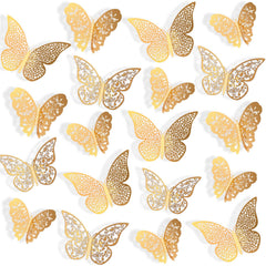 Bememo 72-piece 3D butterfly wall decals in gold add elegant decor to any room.