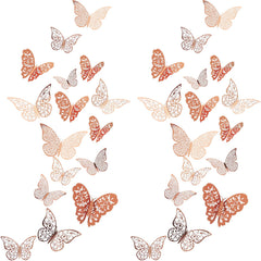 Bememo rose gold 3D butterfly wall art on window enhances natural light with metallic glow.