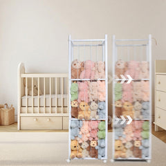 Sturdy BENCHRY wooden frame with steel screws for stable toy storage.