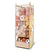 BENCHRY stuffed animal zoo storage in natural wood neatly organizes plush toys.