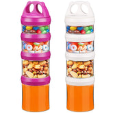 BeneLabel stackable twist lock jar setup shows four compartments for organized travel meals.
