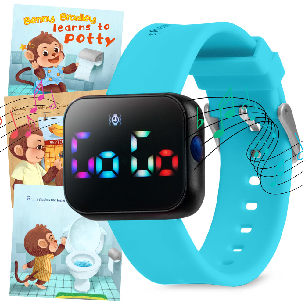 Benny Bradley's Potty Watch V2 front view, kid-friendly reminders for daily routines