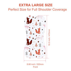 Benoxine burp cloth with figure-8 shoulder coverage design.