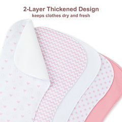 Figure-8 design on Benoxine burp cloths ensures secure shoulder coverage.