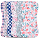 Benoxine burp cloth and bib set laid flat, six-pack packaging for busy parents