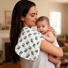 Benoxine bib with trendy prints keeps outfits clean during feeds
