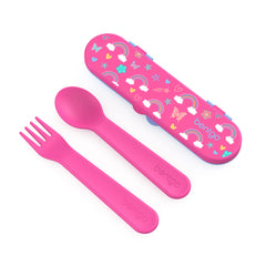 Bentgo Kids utensils with rainbow butterflies case, perfect for school lunches.