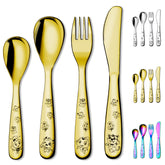 Berglander Gold Toddler Utensils 4-piece set in gold-plated stainless steel for safe toddler dining.