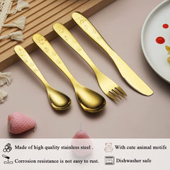 Berglander Gold Toddler Utensils fork close-up, balanced weight helps little eaters.