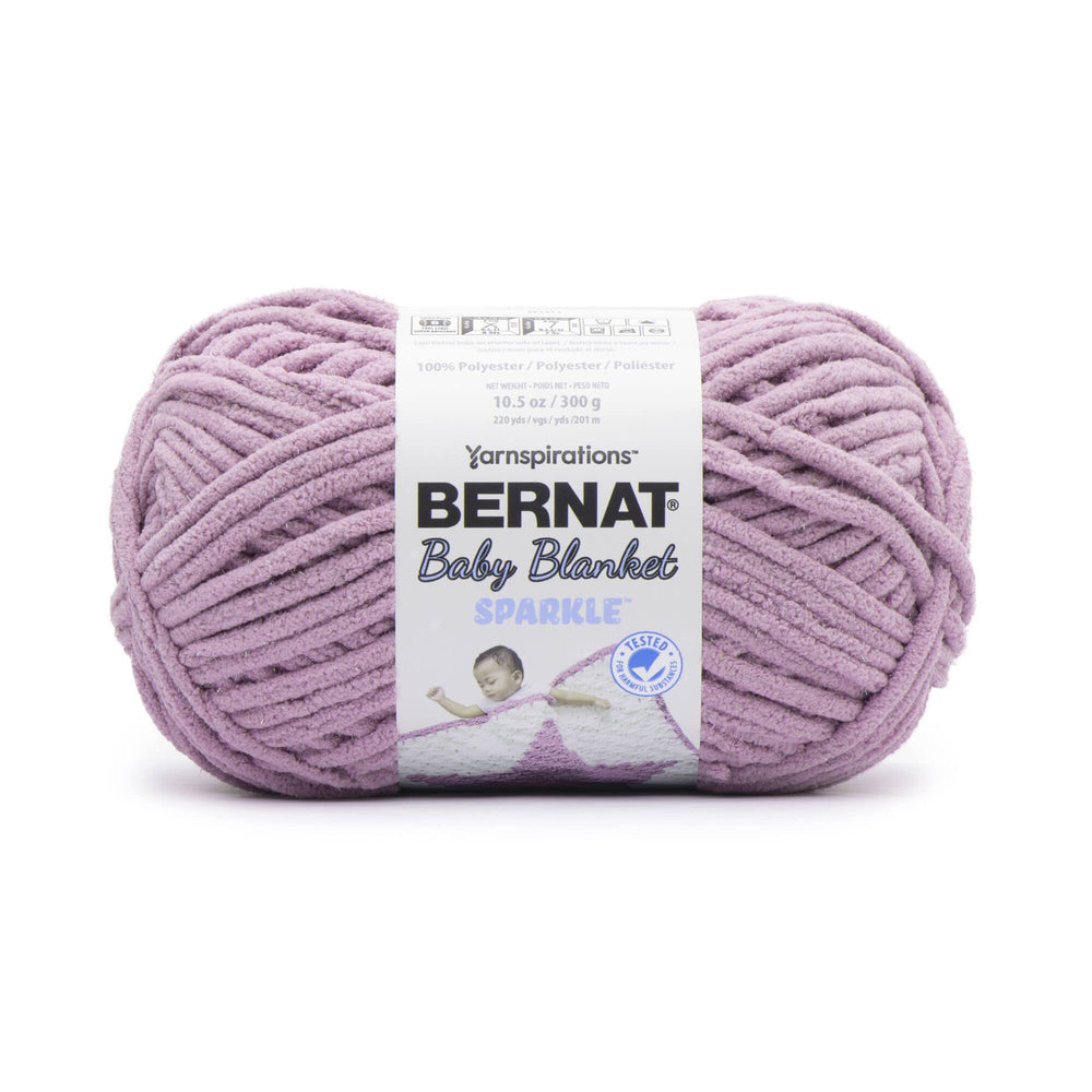 Bernat Baby Blanket Sparkle Planetary Purple Sparkle yarn ball shows shimmering texture for cozy blankets and accents