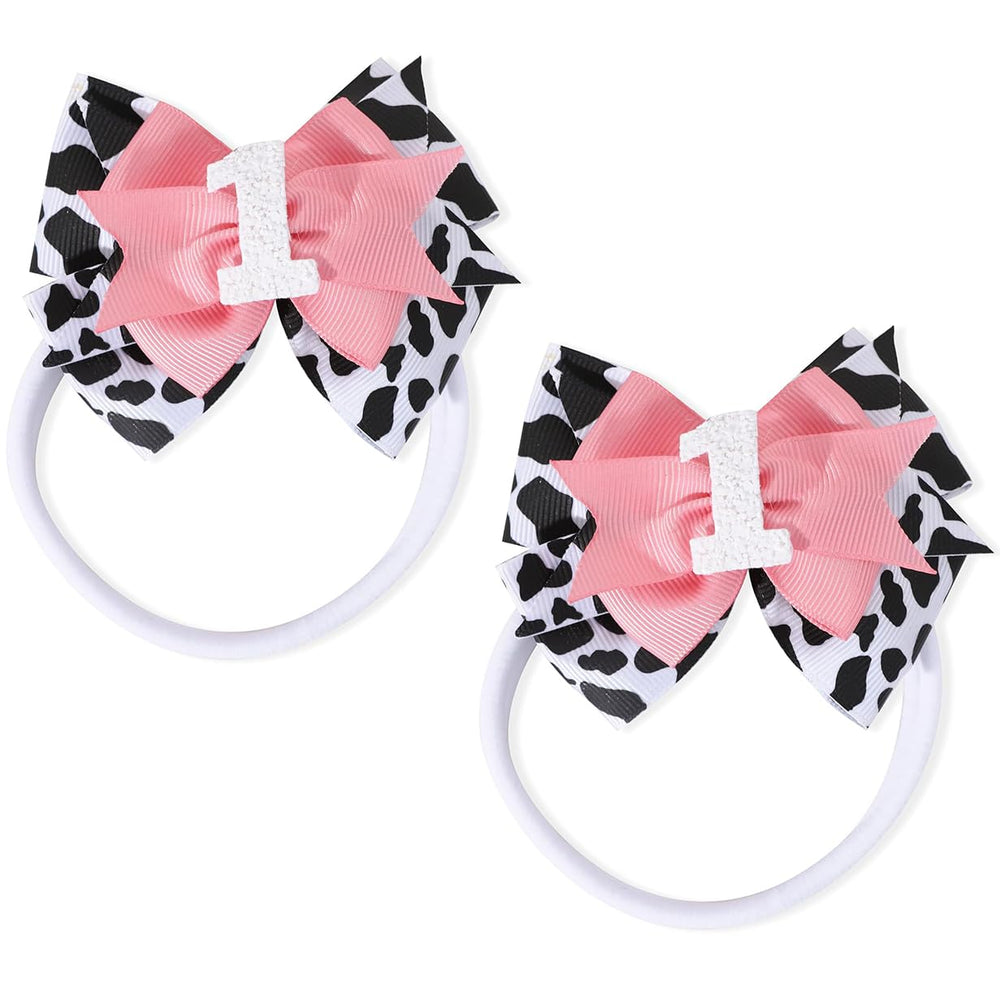 Besaleck Birthday Hair Bow pink sprinkle clip for 2nd birthday celebrations.