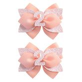 Besaleck pink birthday hair bow 2-pack for baby girls, cute for photos.