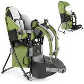 Besrey Baby Backpack Carrier in army green, front view shows secure 5-point harness for toddlers.