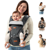 Besrey baby carrier hip seat in front carry, ideal for close bonding during city strolls.