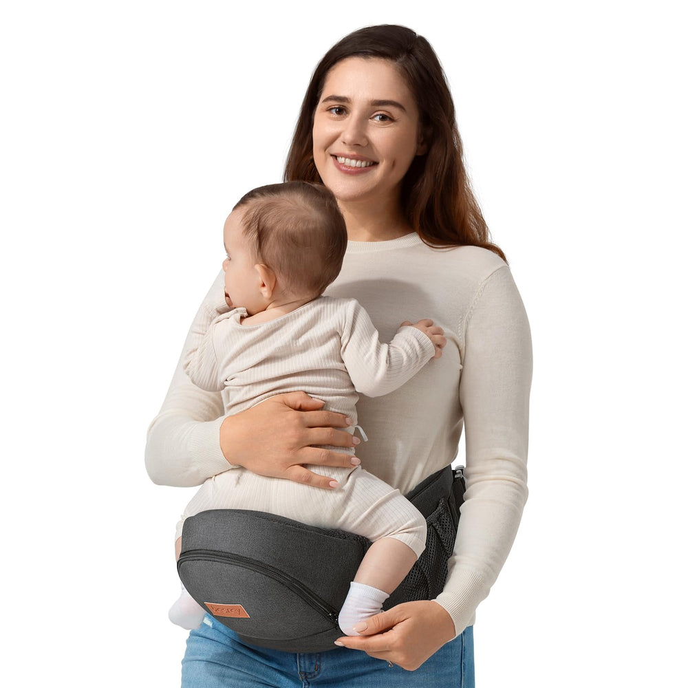 Besrey Baby Hip Carrier front view shows ergonomic support for parent and baby.