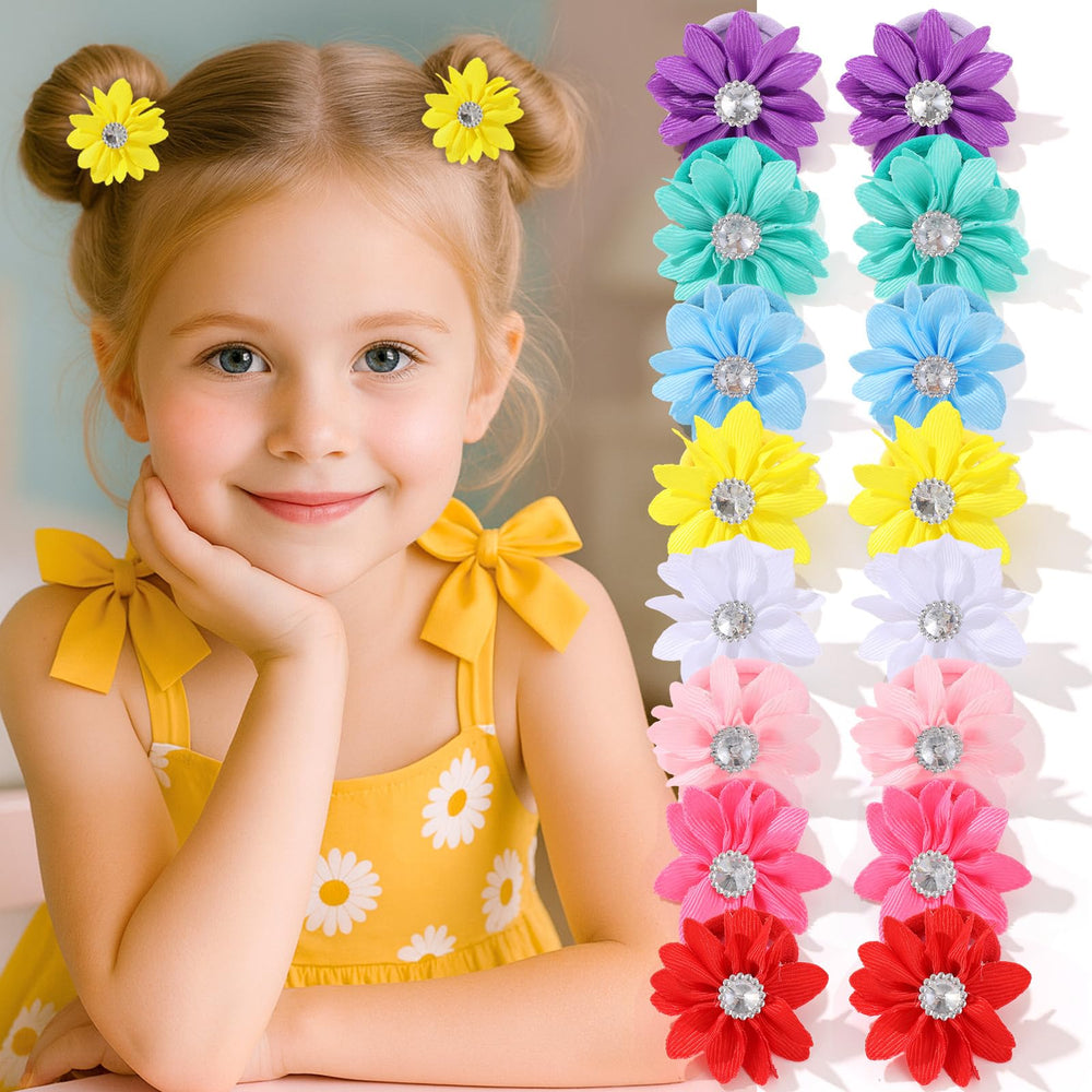 Bessrung 16pcs flower hair ties set for girls, versatile for daily styles.