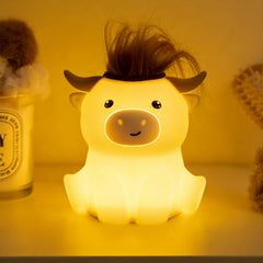 Bestfaith Highland Cow Night Light front view with warm glow for bedtime